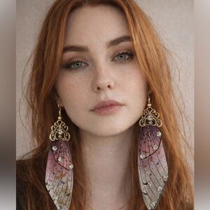 Elegant Purple and Gold Winged Earrings